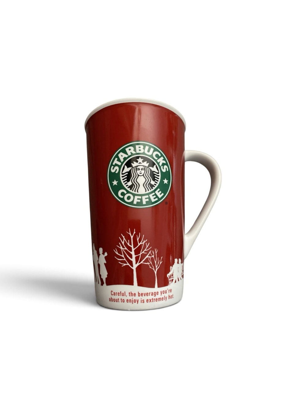 Starbucks Holiday Carolers and White Ceramic Mug with Green Logo